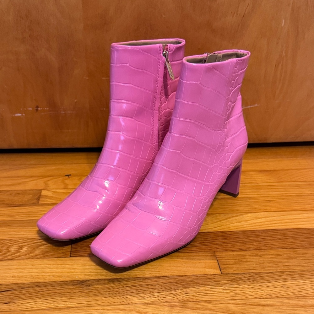 Sam Edelman Pink Croc-Embossed Ankle Boots
